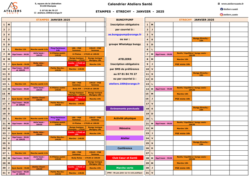 Calendrier janvier 25